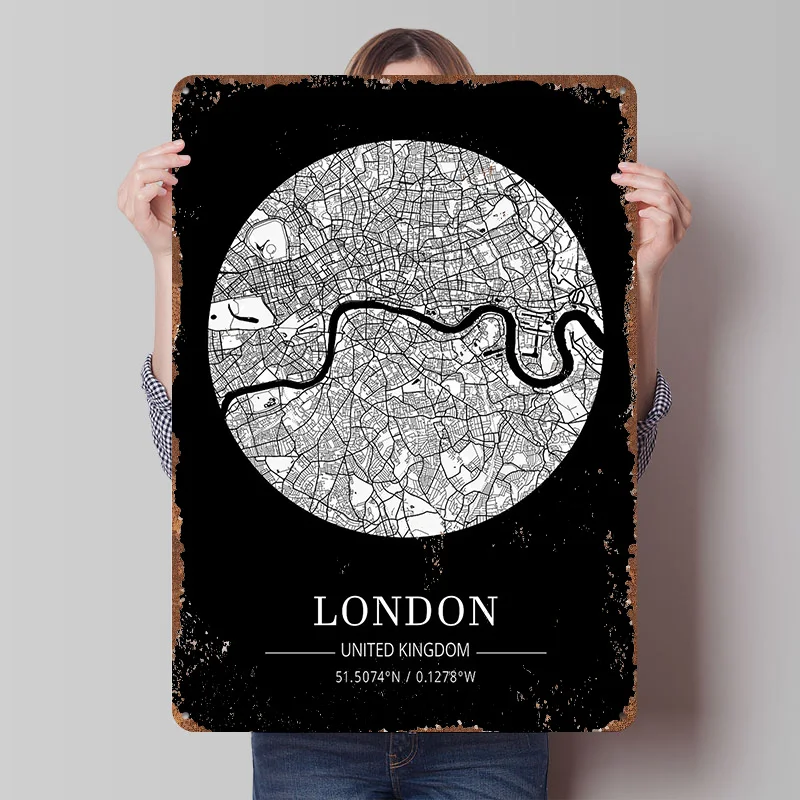 Retro Gaming In London - Mapa Londynu, blaszana tabliczka, plakat, personalizowana