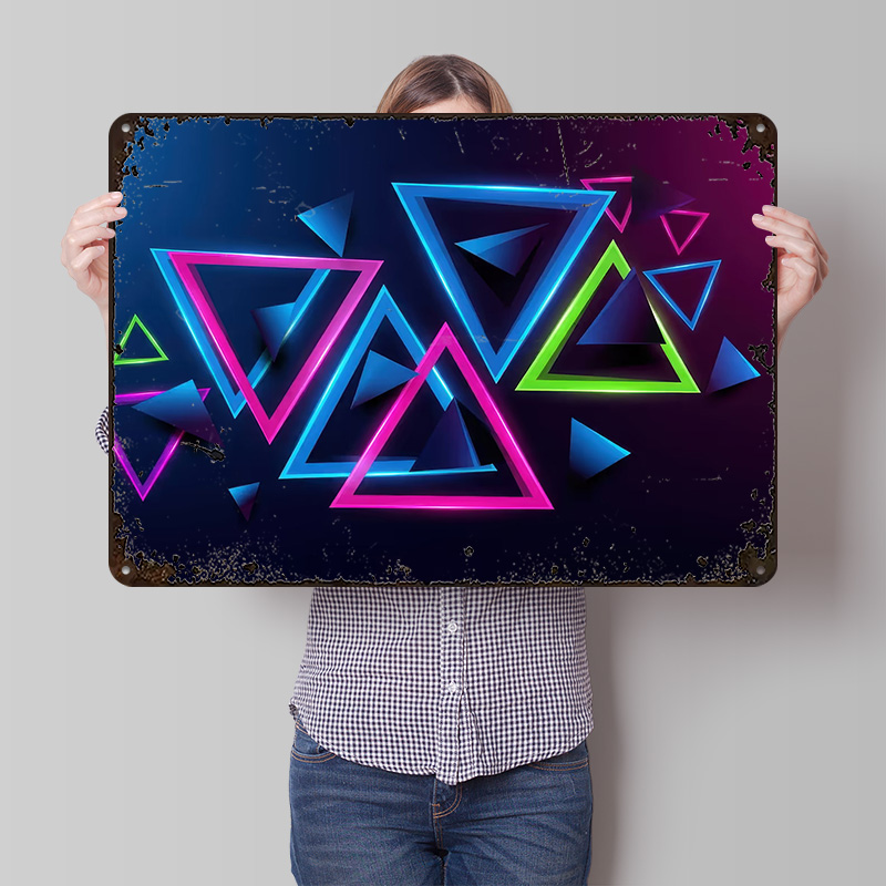 Background Retro Gaming - Neonowe Trójkąty Abstrakcyjne Tło Drukowany Plakat
