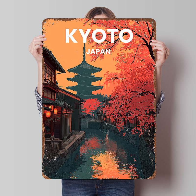 Retro Gaming Kyoto - Kyoto Japonia Pagoda Kanał Metalowy Plakat