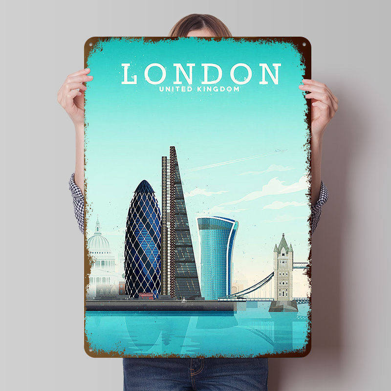 Retro Gaming In London - Metalowy plakat podróżniczy Londyn, personalizowana dekoracja