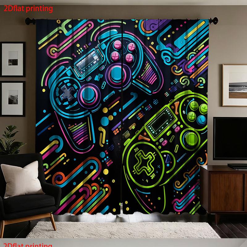 Background Retro Gaming - 2 szt. Zasłony gamingowe Neon Retro