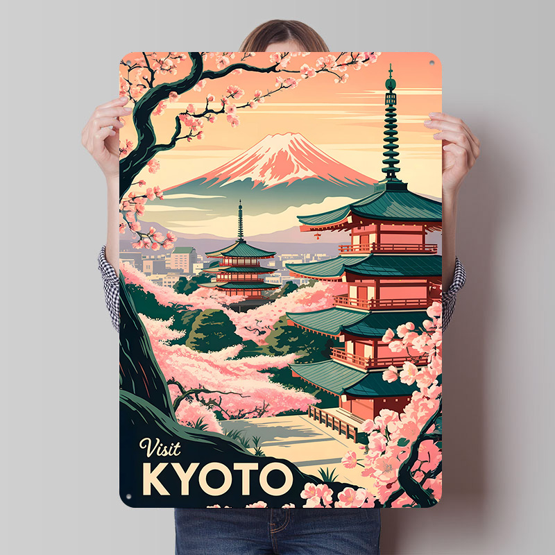 Retro Gaming Kyoto - Zwiedź Kiot: Japoński krajobraz, metalowy plakat,