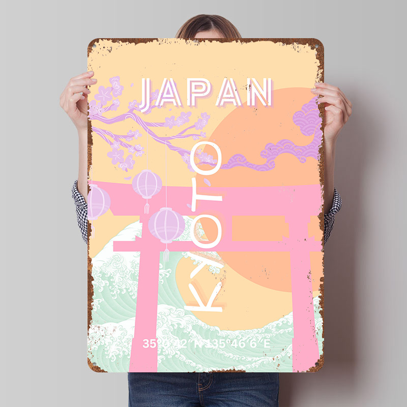 Retro Gaming Kyoto - Metalowy plakat z motywem Japonii i