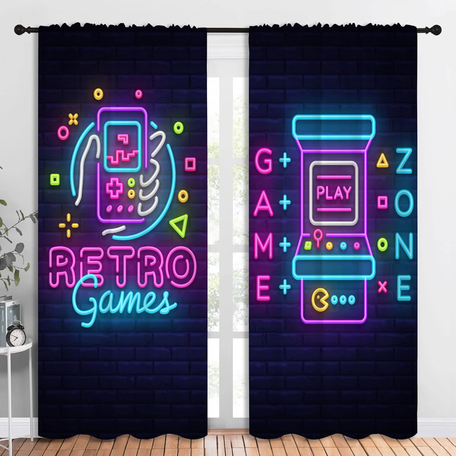 Background Retro Gaming - Zasłony zaciemniające z motywem retro gier